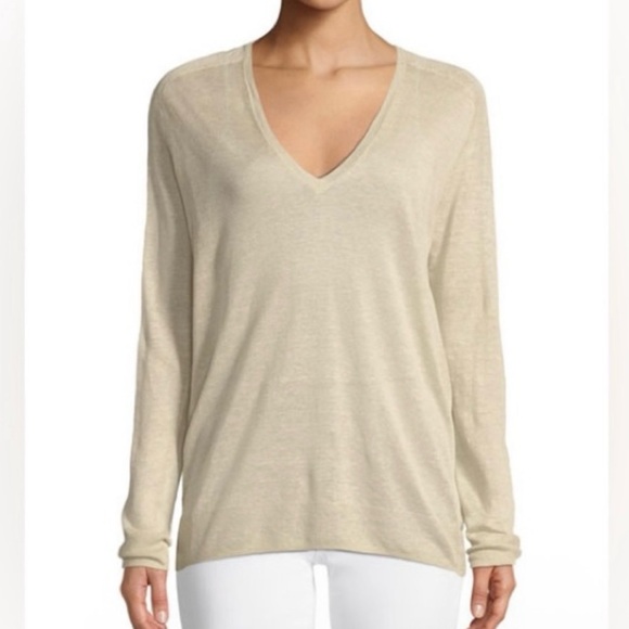 Theory Adrianna Linen Blend V-neck Fine Knit Sweater - Picture 14 of 15